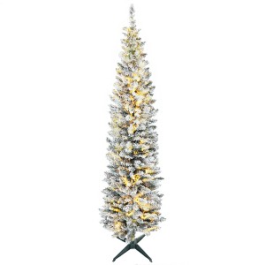 TopComfy Christmas Tree Stand Pre Lit Slim Noble Fir Artificial Tree with Realistic Branch Tips, Green, 21.8"*21.8"*82.8" - 1 of 4