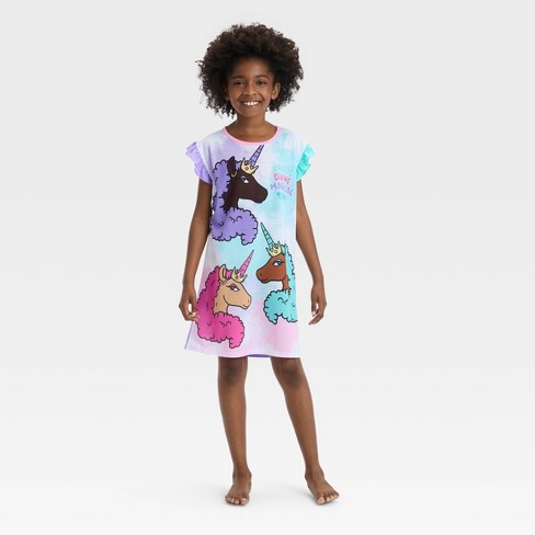 Girls' Afro Unicorn Nightgown - Purple L : Target