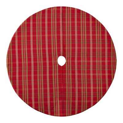 Shimmering Red and Green Plaid Holiday Tree Skirt