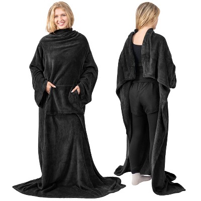 PAVILIA Fleece Wearable Blanket with Sleeves, Warm Cozy Soft Functional Lightweight Sleeved Throw Adults Men Women