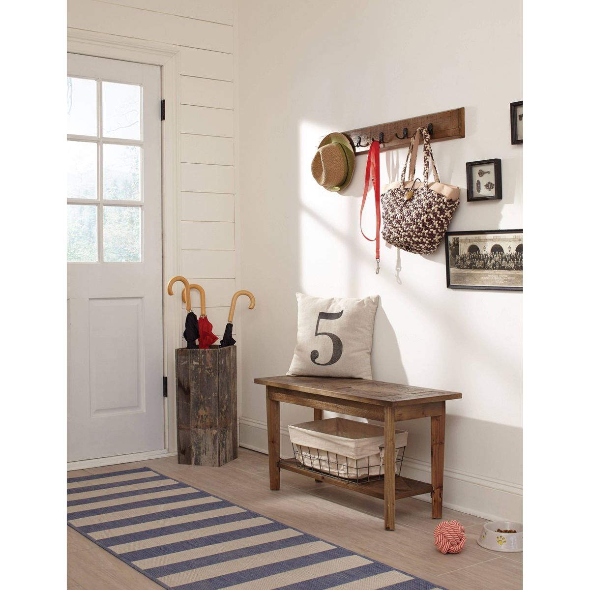Alaterre Furniture Revive Wall Coat Hook with Bench Set Brown: Hardwood Hall Tree, 5 Hooks, Stained Finish - thumbnail 4
