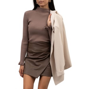 August Sky Women's Mock Neck Ribbed Pullover - 1 of 4