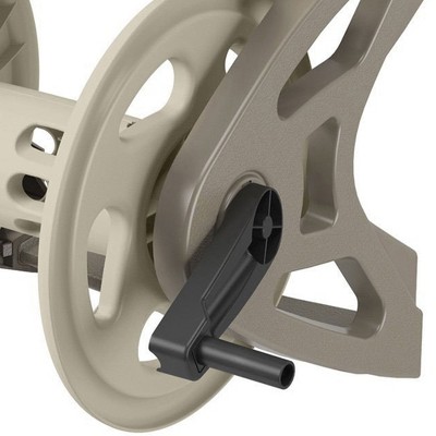 Suncast Beige Plastic Wall-Mounted Garden Hose Reel with Storage Tray, 200 Feet Capacity