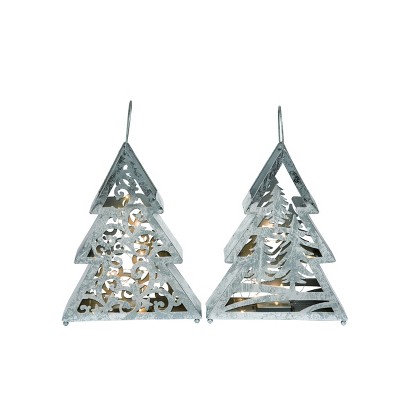 Transpac Metal 13 in. Silver Christmas Light Up Die Cut Tree Set of 2