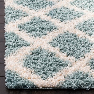 Seafoam and Ivory Synthetic Shag Area Rug, 3' x 5'