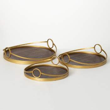 11.75"L, 13.75"L and 15.75"L Sullivans Round Gold Metal Tray - Set of 3, Multicolored