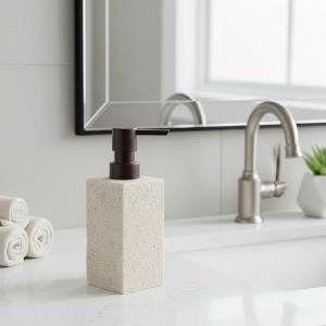 Evideco French Home Goods Modern Square Resin Soap & Lotion Dispenser - 9 fl oz, Stone Effect Design - 1 of 4