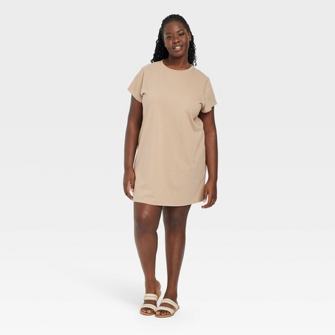 Women's Short Sleeve T-shirt Dress - Universal Thread™ Brown 4x : Target