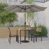 Emma and Oliver 5 Piece Patio Table Set - Synthetic Faux Teak Stackable Chairs - Faux Teak Table - Umbrella with Base - 2 of 4