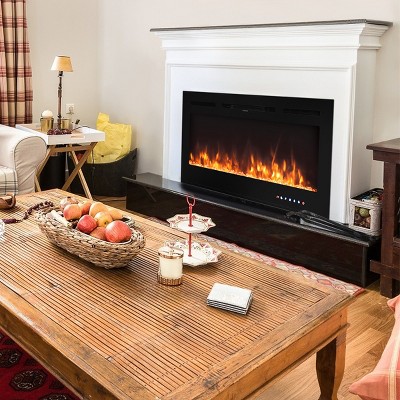 40-Inch Black Tempered Glass Electric Fireplace with Multi-Color Flames