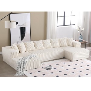133.45" U-Shaped Modular Sectional Sofa, 4-Seater Corduroy Couch with 2 Chaise Lounges, 8 Pillows, Striped Fabric Upholstered Sofa for Living Room - 1 of 4