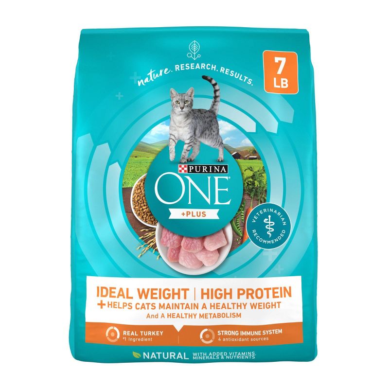 Purina ONE Ideal Healthy Weight High Protein Natural Turkey Flavor Dry Cat Food - 7lbs, 1 of 10