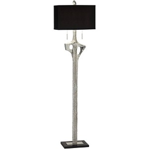 Possini Euro Design Modern 66 3/4" Tall Standing Floor Lamp Sculpture Pull Chain Textured Silver Living Room Bedroom House Reading Linen Black Shade - 1 of 4