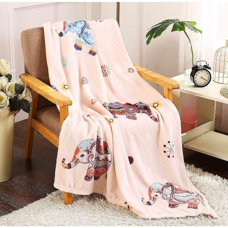 GoodGram Bohemian Elephant Ultra Plush Soft & Cozy Fleece Throw Blanket - Pink -, 1 of 2