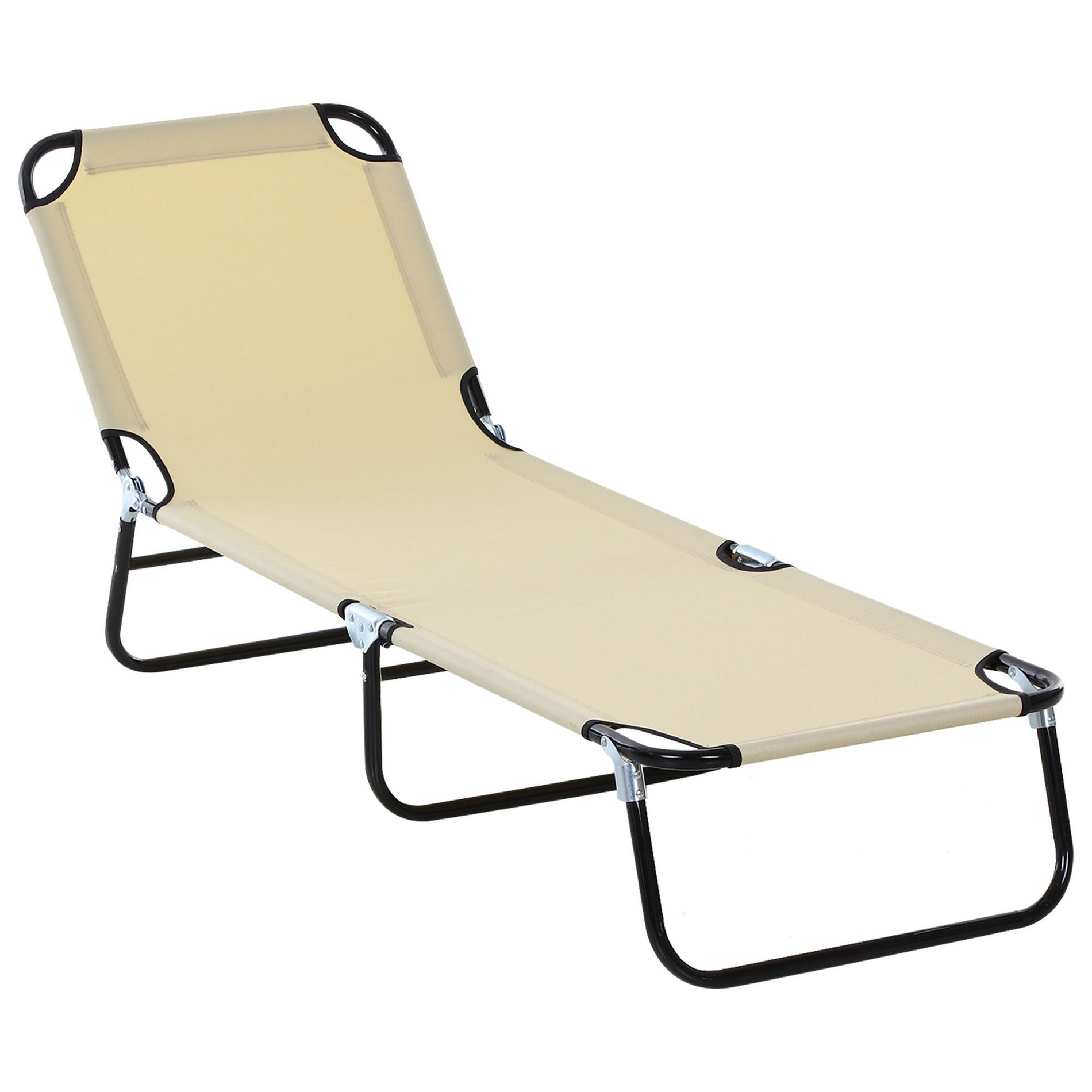 Okak 5-Positions Reclining Folding Chair with Oxford Fabric Seat, Beach Chair for Sun Tanning, Portable Chair for Beach, Garden, Yard, Beige