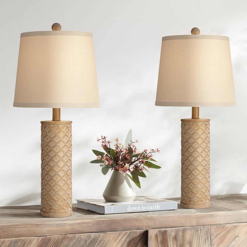360 Lighting Gisele Cottage Table Lamps 24" High Set of 2 Gold Wash Lattice Column Tapered Drum Shade for Bedroom Living Room Bedside Nightstand Home, 2 of 10