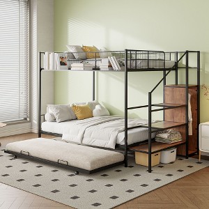 NicBex Twin Over Full Metal Bunk Bed,Versatile Loft Bed with Lateral Storage Ladder and Wardrobe for Bedroom,Black/White - 1 of 4