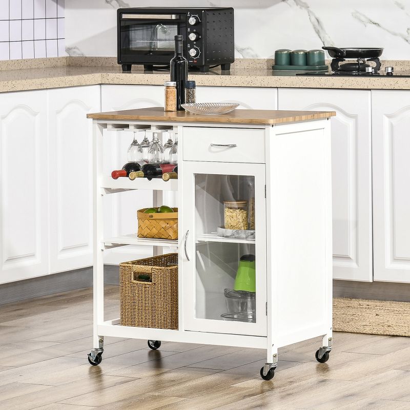 HOMCOM Utility Kitchen Cart, Rolling Kitchen Island Storage Trolley with Rack, Shelves, Drawer and Cabinet, 2 of 7
