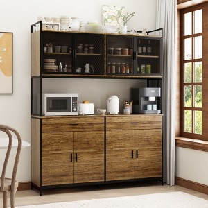 Famapy 63"W Brown Standard Baker's Rack with Storage Shelves Modern Pantry Cabinet - 1 of 4
