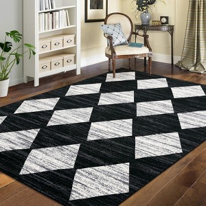 COZONY Washable Rugs for Living Room Distressed Geometric Area Rug for Bedroom Checkered Office Rug Neutral Soft Nursery Modern Trellis Rug Low Pile - 1 of 4
