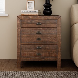 NicBex Rustic Three Drawer Nightstand Farmhouse Night Stand Reclaimed Solid Wood Bedside Table for Bedroom, Living Room - 1 of 4