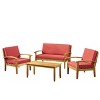 GDFStudio Keanu Outdoor Acacia Wood 4 Seater Chat Set with Cushions - 3 of 4