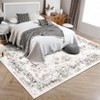 Vintage Rug Living Room Area Rug Traditional Distressed Floral Print Rug Indoor Non-Slip Low Pile Floor Mat - 2 of 4