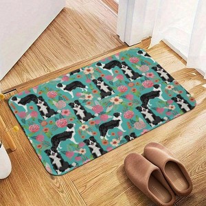 Border Collie Dog Vintage Style Florals Bathroom Rugs Winter Bath Mat Absorbent Non Slip Bathroom Mat Christmas Soft Floor Carpet 16x20 Inches - 1 of 1