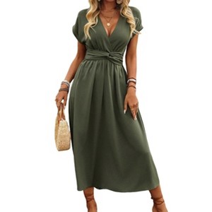 green emerald velvet dress Berylove Women Maxi Dress Army Green Chiffon A Line Off The Shoulder Wedding Guest Dress, Green / S main image 0