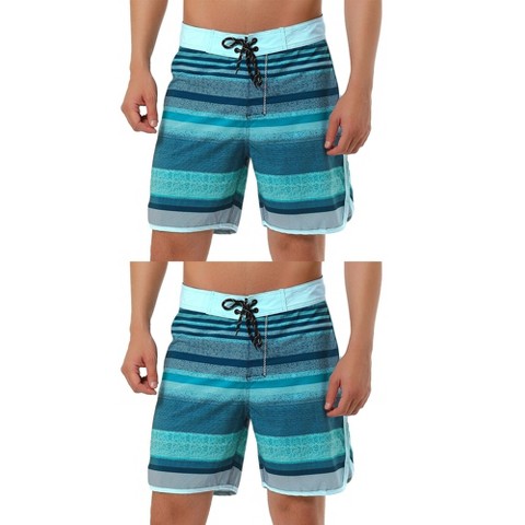 Lars Amadeus Men's Summer Contrast Color Drawstring Waist Swim Shorts 2 Pack Blue Grey 32