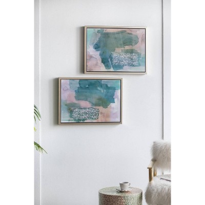 Teal and Beige Abstract Acrylic Framed Wall Art Set