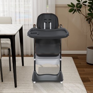 Aortzio Baby High Chair With Wheels,Black - 1 of 4