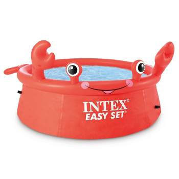 Intex 26100EH Happy Crab Easy Set 6ft x 20in Round Inflatable Ring Backyard Kids Toddler Kiddie Swimming Wading Pool, Red