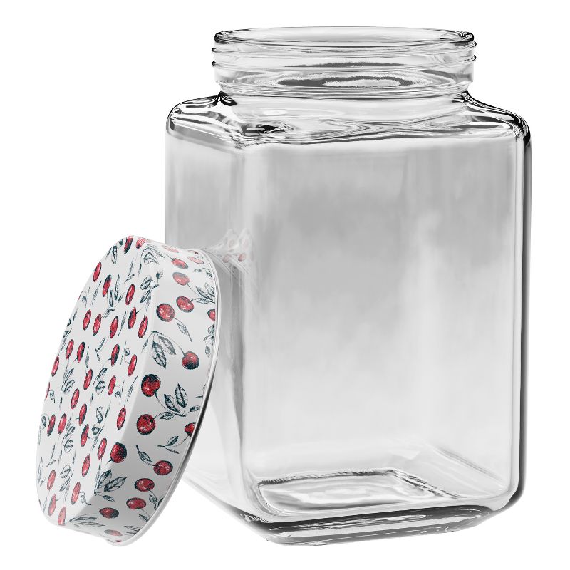 American Atelier Square Clear Glass Jars, Set of 3, Cherry Design on Airtight Lid, For Coffee, Beans, and Dry Goods, 45, 63, and 74-Ounce Capacity, 5 of 11
