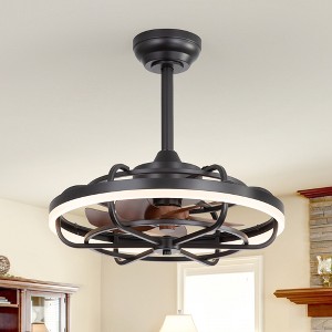 Airsurfer 20" Semi-Flush Mount Caged Ceiling Fan with LED Light, Remote, 5 ABS Blades, Memory Function, Matte Black - 1 of 4