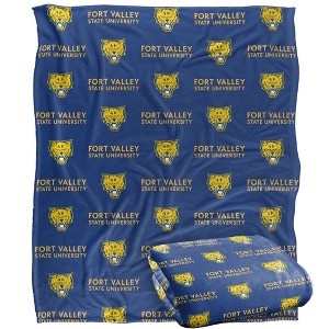 Fort Valley State University Logo Pattern Silky Touch Blanket White 50x60 - 1 of 4