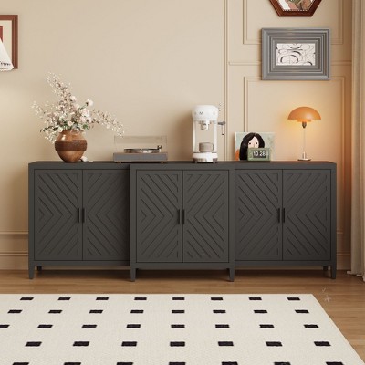 FUFU&GAGA Black Geometric - Patterned Storage Console Cabinet with Ample Interior Space for Living and Dining Areas