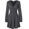 Women's Wrap V Neck Swing Long Sleeve Mini Dress Elastic Waist Fit Flare Dress - 2 of 4