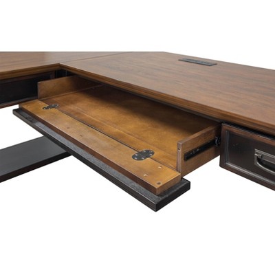 Traditional Corner Computer Desk in Black with Keyboard Tray and Power Outlets