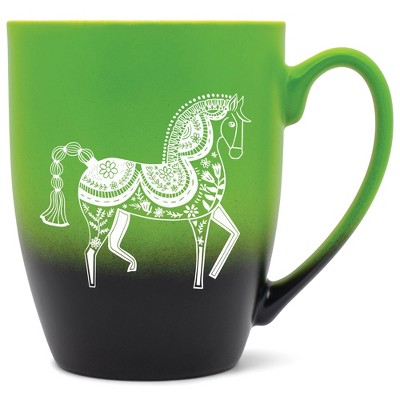 Elanze Designs 12 Ounce Two Toned Ombre Ceramic Tea Coffee Cup Mug Green Black Majestic Floral Horse