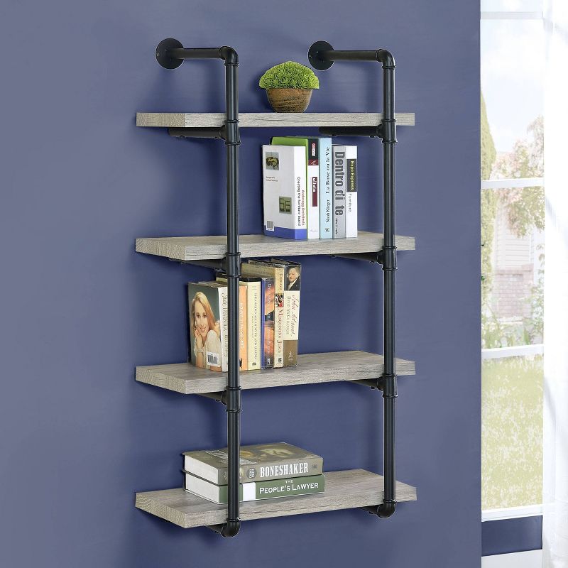 24" Elmcrest 4 Shelf Wall Bookcase with Black Frame - Coaster, 3 of 13