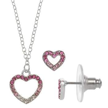 FAO Schwarz Crystal Open Heart Pendant Necklace & Earring Set