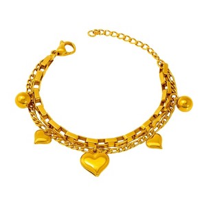 Gold Stainless Steel Heart - Accented Classic Women's Bracelet - 1 of 4