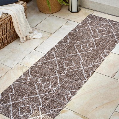 Carwa Brown and Beige Diamond Trellis Runner Rug