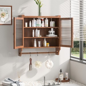 KWPZQEB Vintage Double Glass Door Wall Cabinet, Wood Wall Cabinet with Detachable Shelves & Towel Rack, Wall Medicine Cabinet for Living Room,Bathroom - 1 of 4