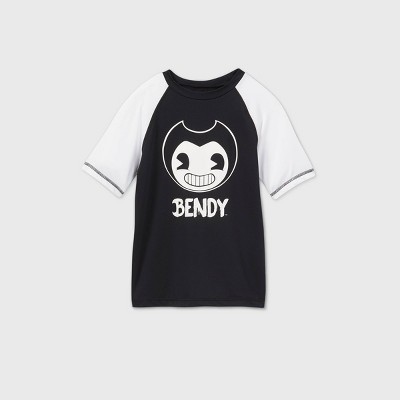 Boys Bendy And The Ink Machine Rash Guard Swim Shirt Black White Target - ink bendy pants roblox