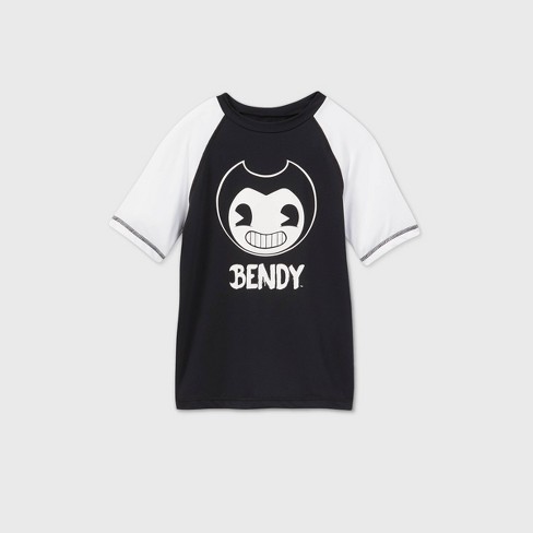 Boys Bendy And The Ink Machine Rash Guard Swim Shirt Black White Target - ink bendy roblox shirt
