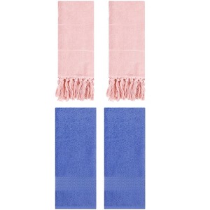 REGALWOVEN 4 Packs Solid Textured and Tassels Soft Absorbent Decorative Hand Towel - 1 of 4