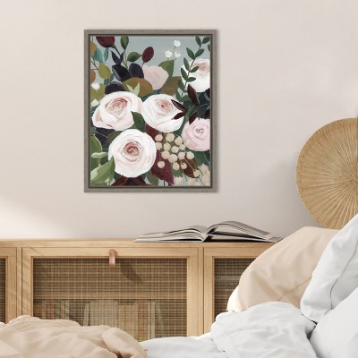 Bohemian Blooms Pink and Green Canvas Wall Art 16x20