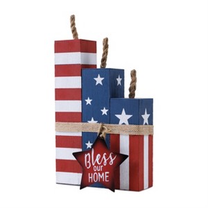 Wood Firecracker Block Set – Americana Red White Blue Decor 14"H – Indoor Display By Melrose - 1 of 3